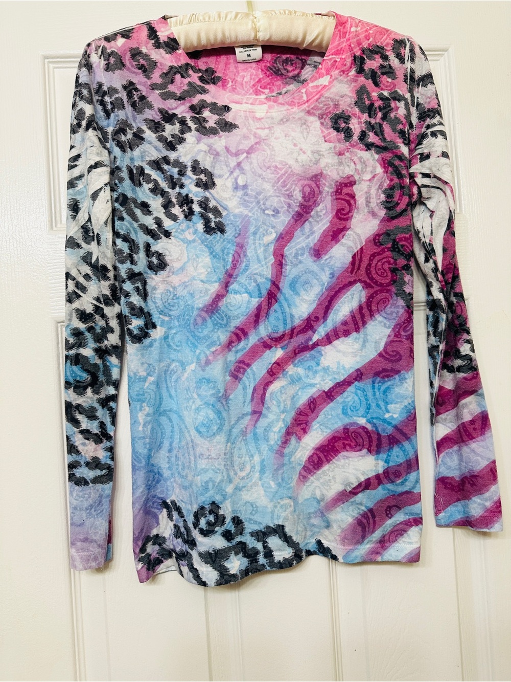 Laura Ashley Top Pink Blue Black Animal Paisley Artsy Y2K Long Sleeve Medium